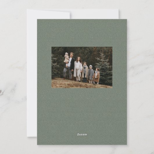 シンプルツイードのフレーム緑の写真クリスマス シーズンカード (裏面)