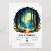 シンプルツリーアドベンチャーウッドランド誕生日 招待状 (正面/裏面)