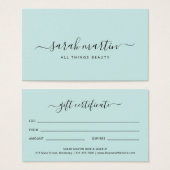 シンプルティール（緑がかった色）エレガントターコイズギフト券 (正面&裏面)