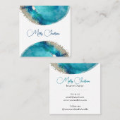 シンプルティール（緑がかった色）エレガント金ゴールド水彩カスタム スクエア名刺 (正面/裏面)