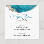 シンプルティール(緑がかった色)エレガント金ゴールド水彩カスタム スクエア名刺 (裏面)