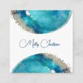 シンプルティール(緑がかった色)エレガント金ゴールド水彩カスタム スクエア名刺 (正面)