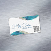 シンプルティール（緑がかった色）エレガント金ゴールド水彩カスタム マグネット名刺 (インサイチュ)