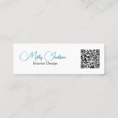 シンプルティール（緑がかった色）エレガント金ゴールド水色カスタムQR スキニー名刺 (裏面)