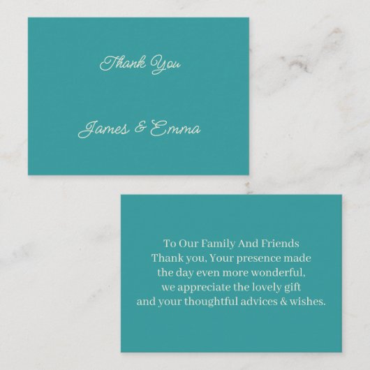 シンプルティール(緑がかった色)カスタマイズ結婚の感謝 ノートカード (正面/裏面)