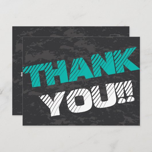 シンプルティール(緑がかった色)グレモダンー&ブラックサンキューサンキュー ポストカード (正面/裏面)