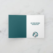 シンプルティール（緑がかった色）グレー白バレーボールハッピーバースデー カード (内部)