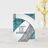 シンプルティール（緑がかった色）グレー白バレーボールハッピーバースデー カード (黄色い花)