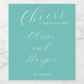 シンプルティール（緑がかった色）スエレガントクリッ結婚プの ワインラベル (シングルラベル)