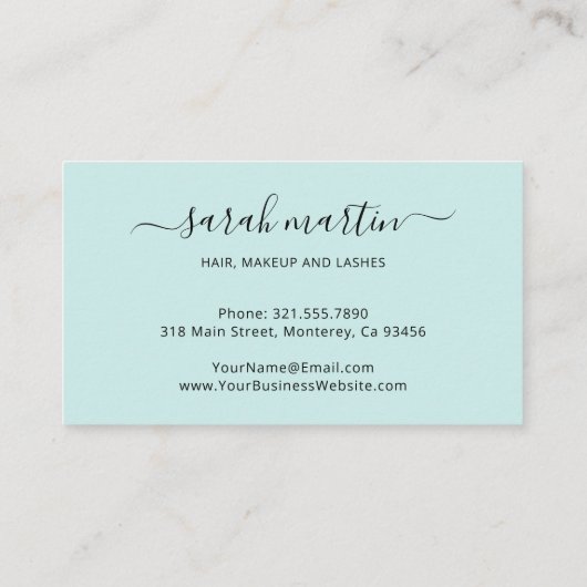 シンプルティール（緑がかった色）ターコイズラッエレガントシュ後介護 名刺 (裏面)