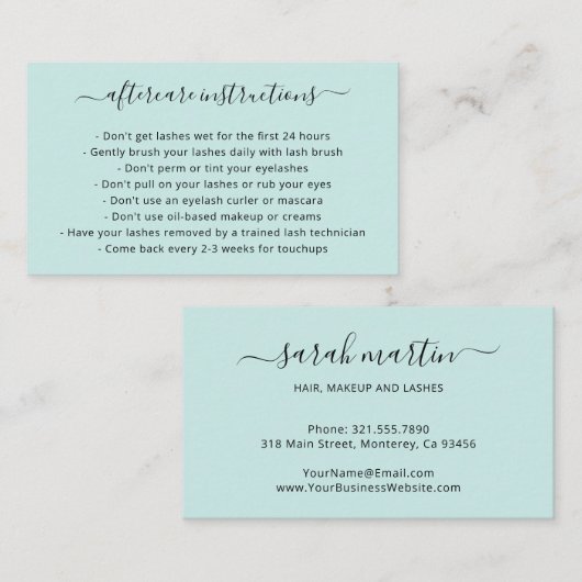 シンプルティール（緑がかった色）ターコイズラッエレガントシュ後介護 名刺 (正面/裏面)