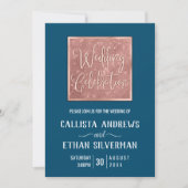 シンプルティール(緑がかった色)ダークバラ金ゴールドグリッタージオ結婚ズ 招待状 (正面)