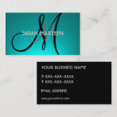 シンプルティール（緑がかった色）フェードカスタムモノグラムカード 名刺 (正面/裏面)