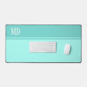 シンプルティール(緑がかった色)ブかわいらしルーモノグラストライプのム デスクマット (キーボード&マウス)