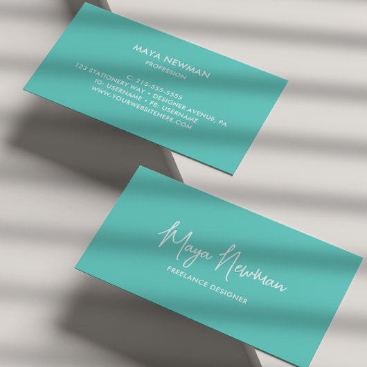 シンプルティール（緑がかった色）ブルー署名名プロフェッショナル 名刺