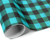 シンプルティール(緑がかった色)ブ素朴ルーブラックバッファロープレイドチェック ラッピングペーパー (ロールコーナー)