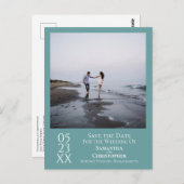 シンプルティール(緑がかった色)ミニマルウェディング日付の写真を保存 ポストカード (正面/裏面)