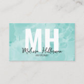 シンプルティール（緑がかった色）モダンモノグラム 名刺 (正面)