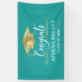 シンプルティール（緑がかった色）モダン金ゴールド卒業 横断幕 (縦)