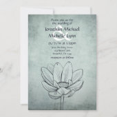 シンプルティール(緑がかった色)ロータスフラワーダスティーブルーズ結婚 招待状 (正面)