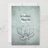 シンプルティール(緑がかった色)ロータスフラワーダスティーブルーズ結婚 招待状 (裏面)