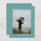 シンプルティール（緑がかった色）予算結婚の写真サンキューカード (正面/裏面)