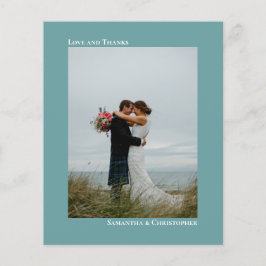 シンプルティール(緑がかった色)予算結婚の写真サンキューカード