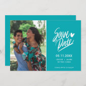 シンプルティール(緑がかった色)写真モダン結婚式の日付を保存 案内状 (正面/裏面)