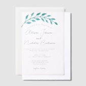シンプルティール(緑がかった色)植物性つる植物コーストア結婚ルズ ベラム紙招待状 (オフセット)