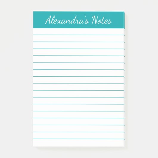 シンプルティール（緑がかった色）線パーソナライズされた ポストイット (正面)