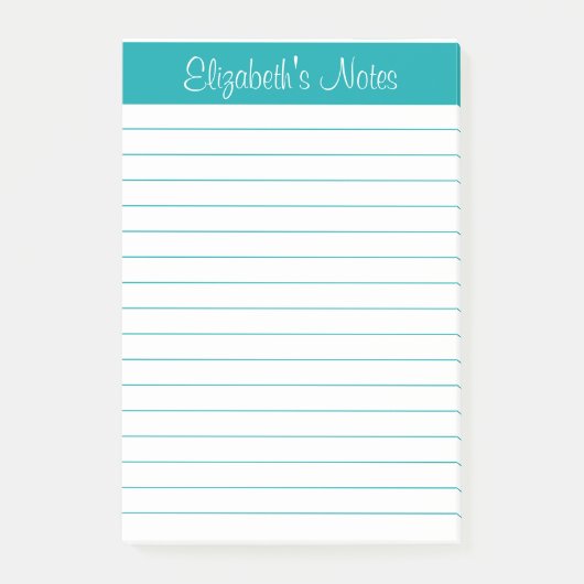 シンプルティール（緑がかった色）線パーソナライズされた ポストイット (正面)