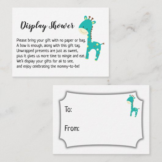 シンプルティール（緑がかった色）表示赤ちゃんシャワーギフトカード エンクロージャーカード (正面/裏面)