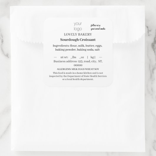 シンプルテキサス州コテージ食品ラベル スクエアシール (バッグ)