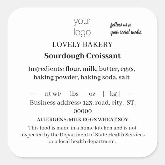 シンプルテキサス州コテージ食品ラベル スクエアシール (正面)