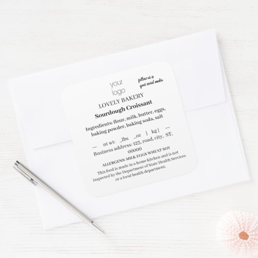 シンプルテキサス州コテージ食品ラベル スクエアシール (封筒)