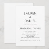 シンプルテキスト ブラック ホワイト ウェディング リハーサル ディナー 招待状 (正面/裏面)