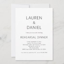 シンプルテキスト ブラック ホワイト ウェディング リハーサル ディナー 招待状