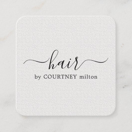 シンプルテクスエレガントチャ白美容師 スクエア名刺 (正面)