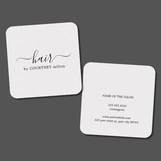 シンプルテクスエレガントチャ白美容師 スクエア名刺