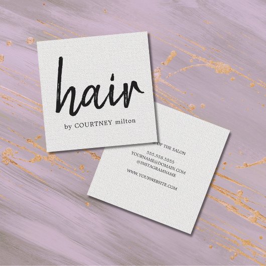 シンプルテクスエレガントチャ白美容師 スクエア名刺