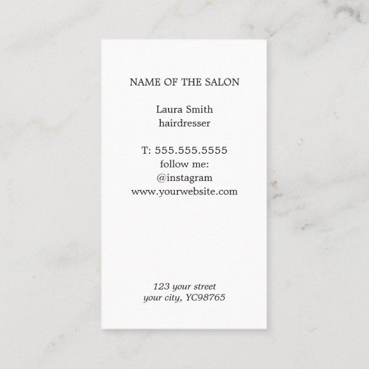 シンプルテクスエレガントチャ白美容師 名刺 (裏面)