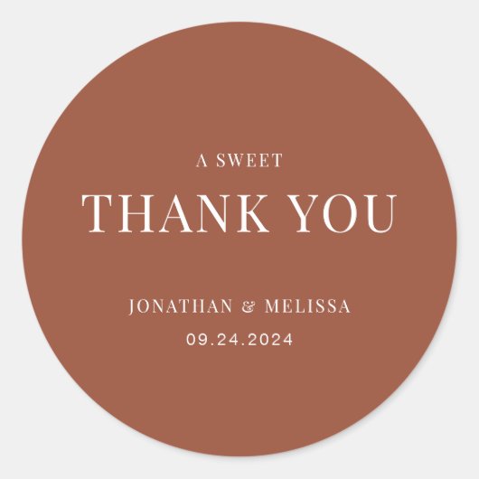 シンプルテラコタタイポグラフィ結婚の感謝 ラウンドシール (正面)