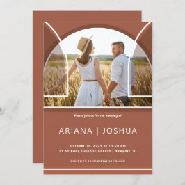シンプルテラコッタアーチ結婚写真 招待状