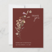 シンプルテラコッタオータオータム秋ワイルドフラワー結婚ズ サンキューカード (正面)