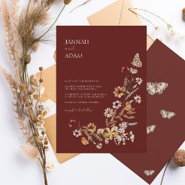 シンプルテラコッタオータオータム秋ワイルドフラワー結婚ズ 招待状