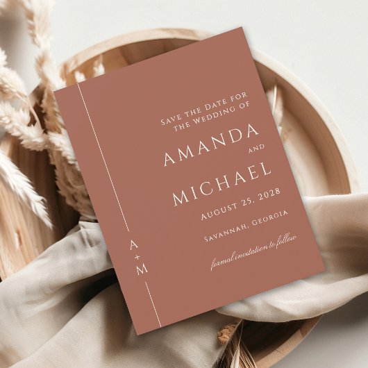 シンプルテラコッタクラシックモノグラム日付を保存 セーブザデート