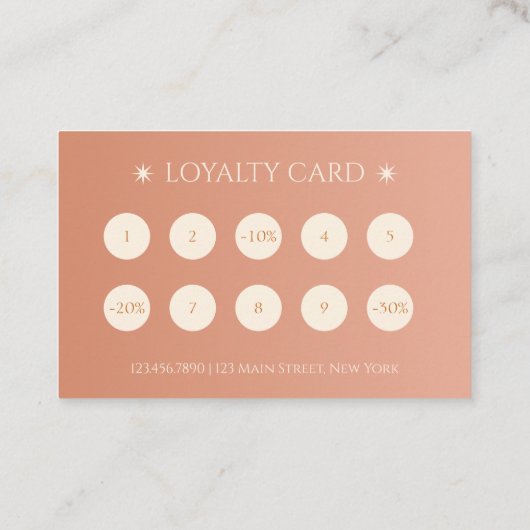 シンプルテラコッタグラディエントメイクアップアーティストマーケティング ロイヤリティカード (裏面)