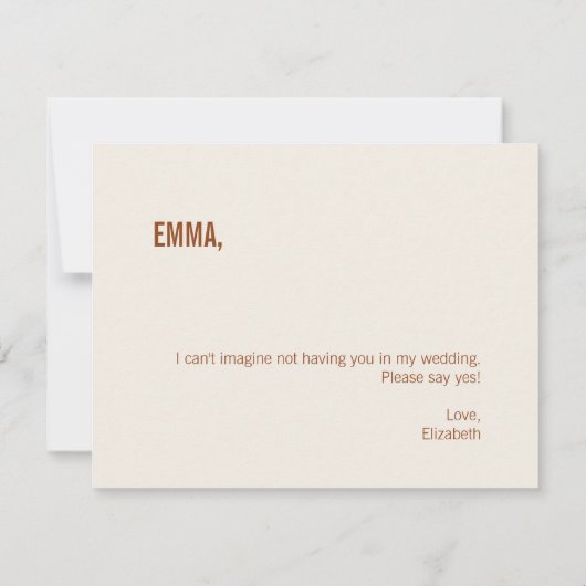 シンプルテラコッタジュニアブリデスメイド提案カード ノートカード (裏面)