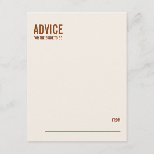 シンプルテラコッタタイポグラフィブライダルシャワーアドバイス アドバイスカード (正面)