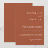 シンプルテラコッタバーンドホワイトミニマル結婚リスト 招待状 (正面/裏面)